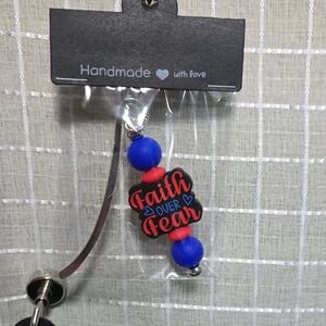 Handmade Silicone Beaded Faith Over Fear Bookmark - Blue and Red